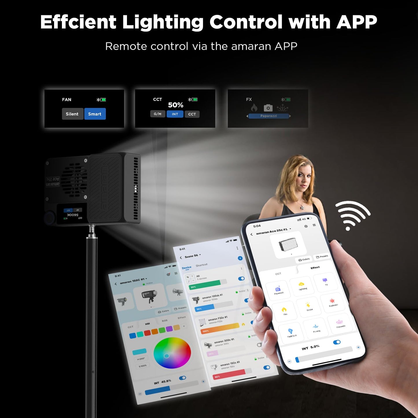 Amaran Ace 25c Pocket RGBWW LED Light, Boost Mode Up to 32W, Full-Color Mini Video Light (2,300-10,000K), 1,500 Lux@1m at 5,600K, 4500mAh Battery with PD Fast Charging for Mobile Creators (Charcoal)