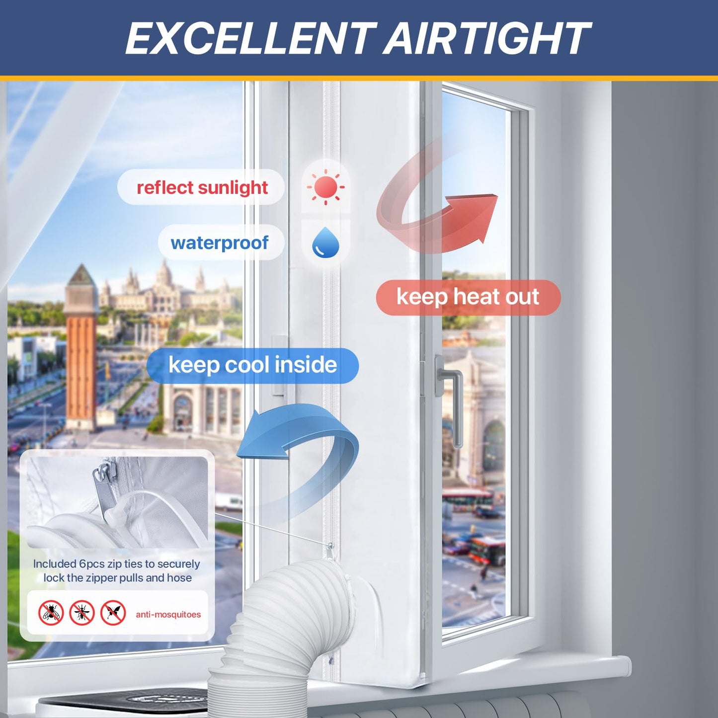 LOVIGA 400CM(157") Portable AC Window Seal, Casement Window Vent Kit Seal Kit for Portable Air Conditioner & Ventilation System with Zipper Opening,Easy to Install No Drilling