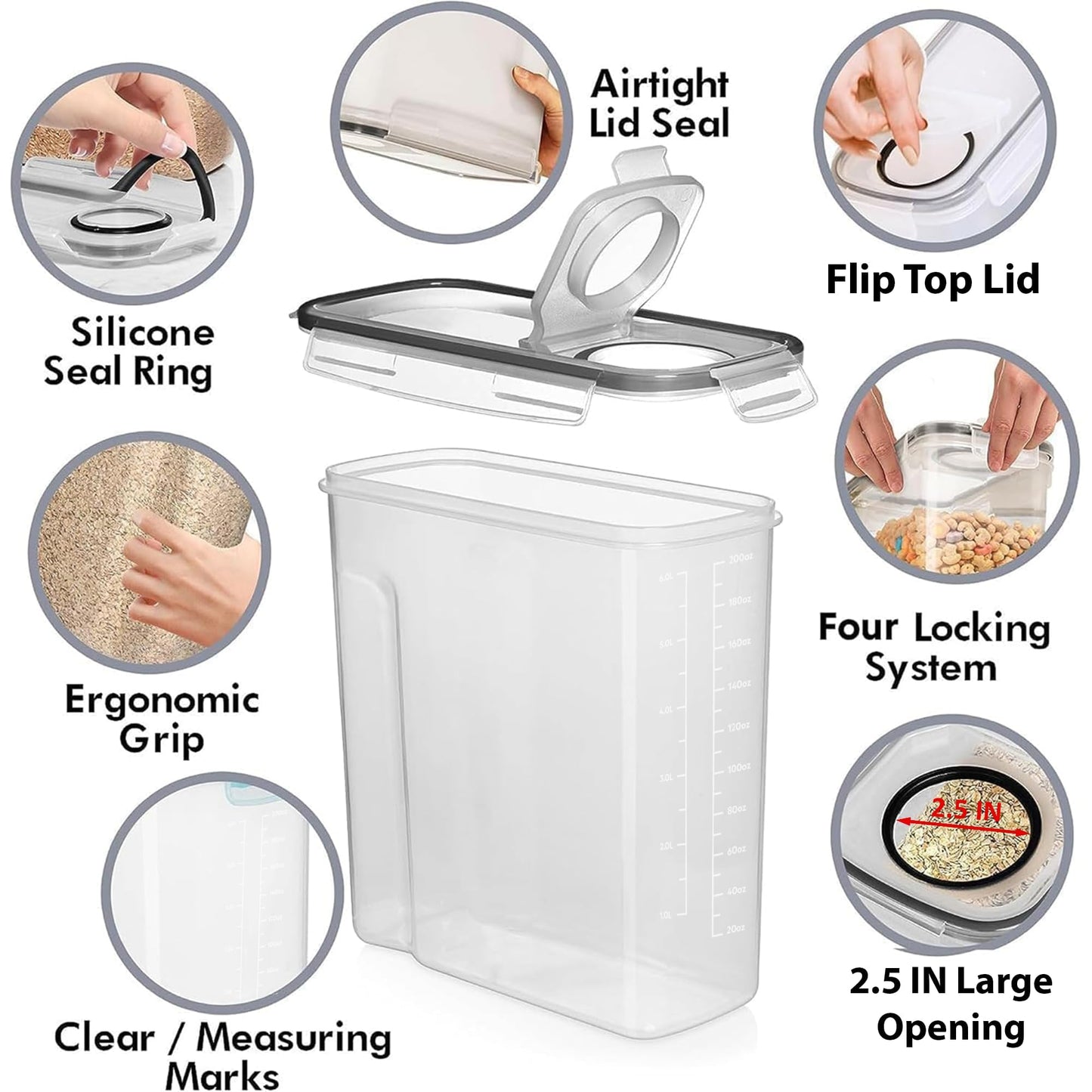 Shazo 2 Pack (6.3L / 213oz) Cereal Storage Containers - Bpa-Free Airtight Large Food Storage Containers with Lids, BPA-Free Plastic Cereal Dispenser for Pantry, Rice, Flour, Sugar & Pasta