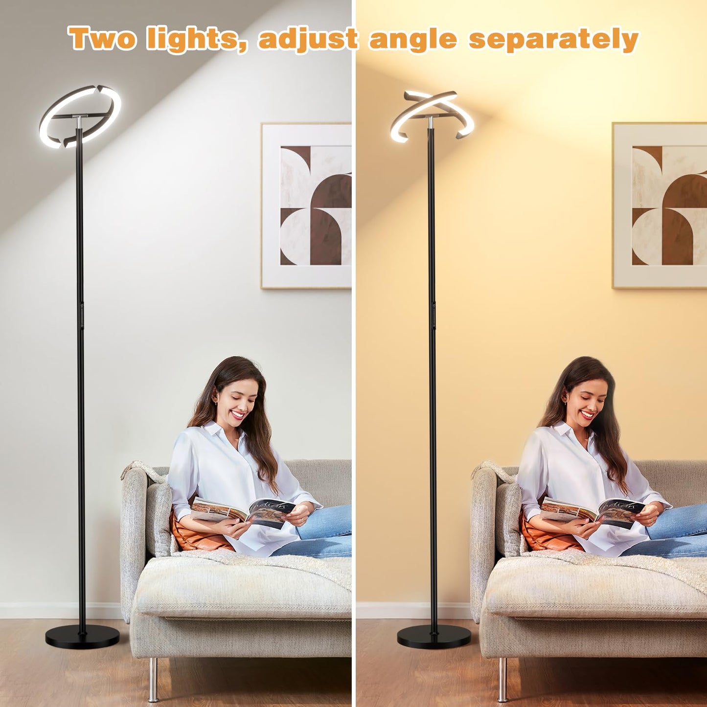 Ambimall Torchiere Floor Lamp, 2400LM LED Floor Lamp with Touch an d Remote Control, 70" Tall Standing Lamp with Stepless Dimmable and 3000K-5000K Color, Separately Rotatable Design(Black)