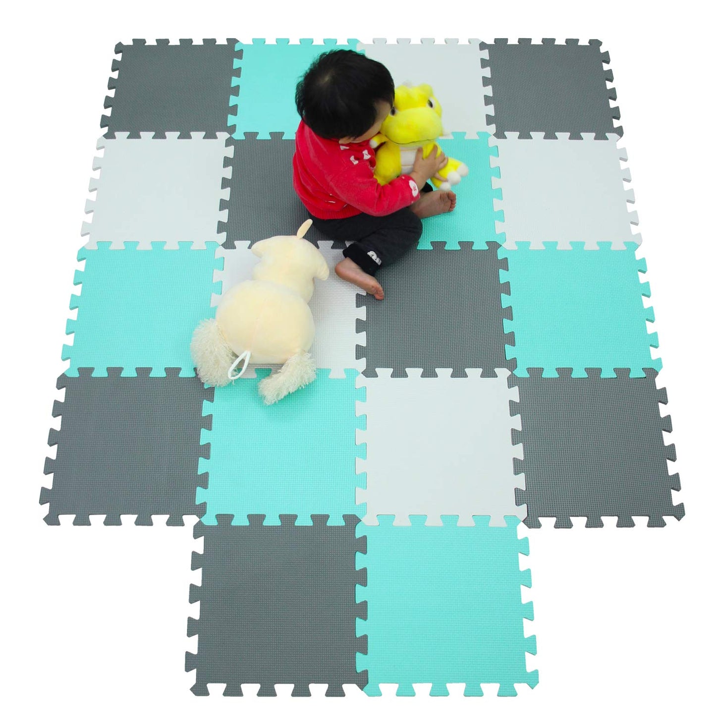 meiqicool Baby Play Mat with EVA Foam Interlocking Puzzle Solid Foam Play Mat for Baby- 18 Tiles Puzzle Floor Play Mat with Shapes & Colors 11.8"x 11.8"