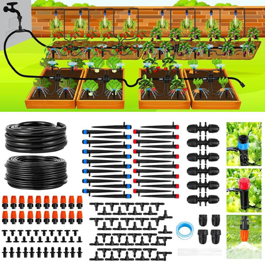 240FT Drip Irrigation System Kit,Automatic Drip Irrigation Kit with 1/2 inch Hose 1/4 inch Distribution Tubing and Accessories, Garden Watering Misting System for Greenhouse, Yard, Lawn, Plant