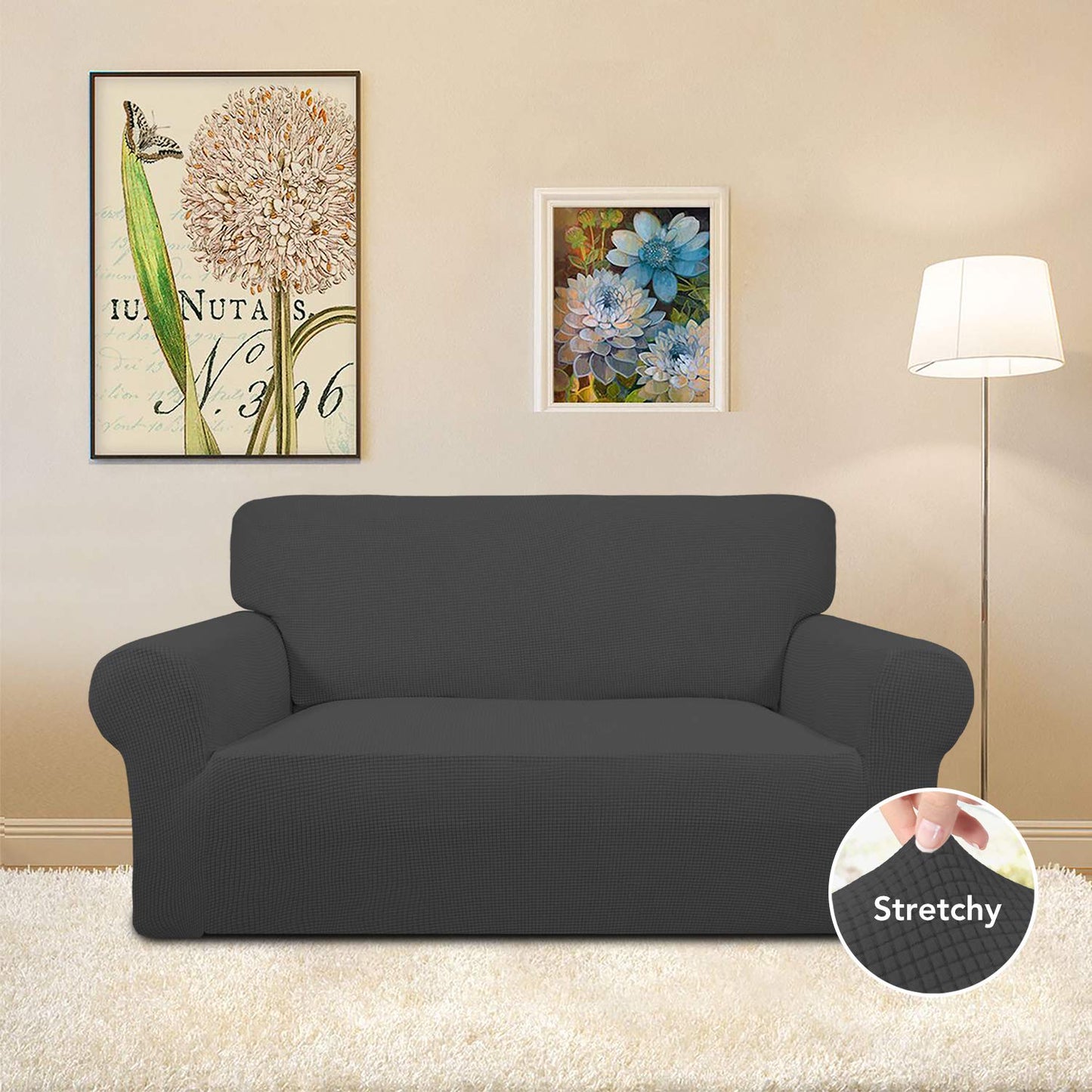 Easy-Going Stretch Sofa Slipcover Couch Sofa Cover Furniture Protector Soft with Elastic Bottom for Pets Kids Children Dog Spandex Jacquard Fabric Small Checks (Medium, Dark Gray)