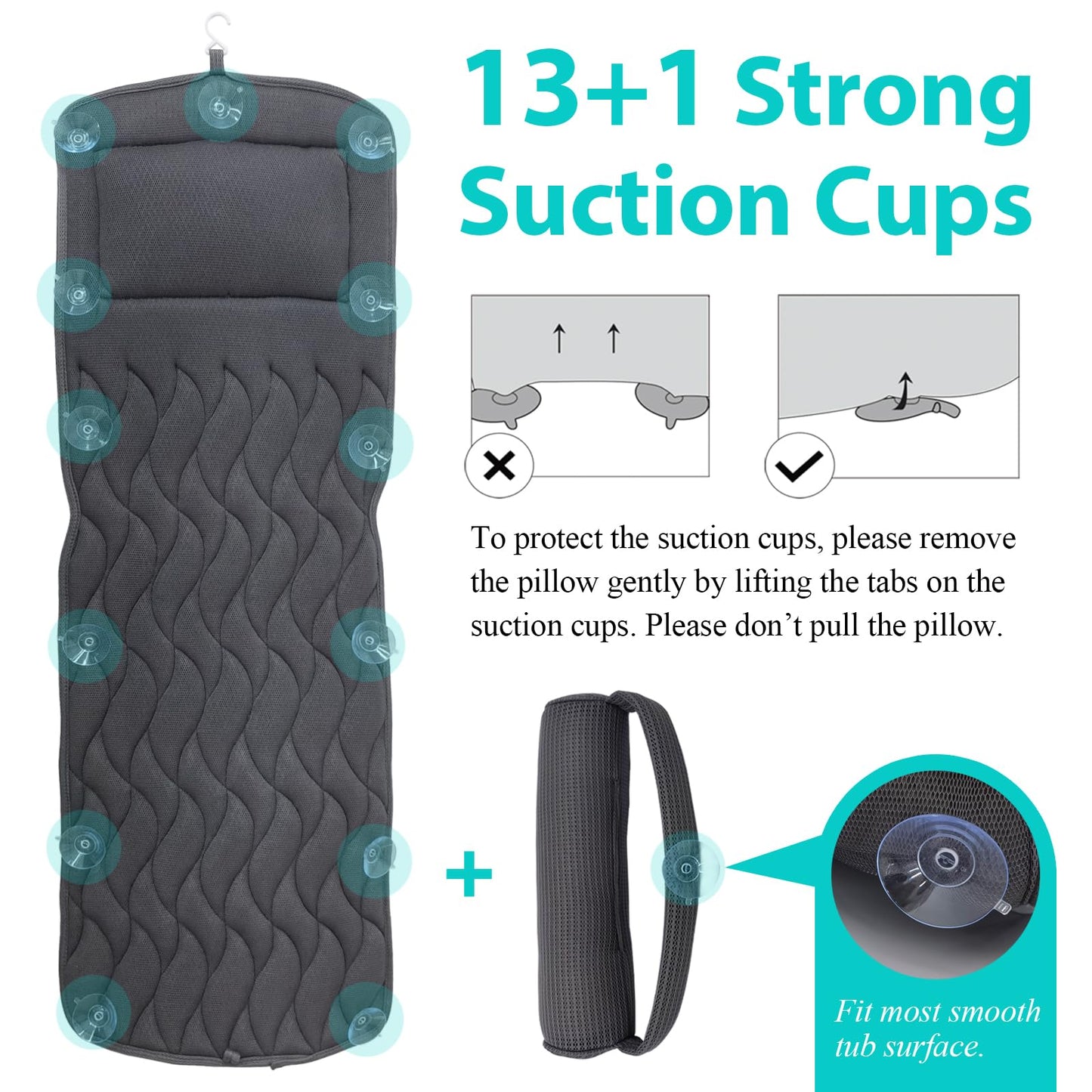 AEROiVi Full Body Bath Pillow with Lumbar Roll Gray