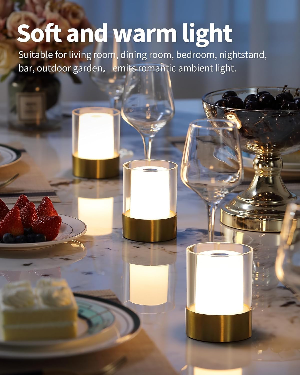 PUSU 4" Rechargeable Cordless Table Lamp | 2 Pack, Bronze - Battery Operated | Touch Control | Adjustable Brightness | LED | Portable | Outdoor & Indoor | Living Room | Bedside | Camping | Bar | Party