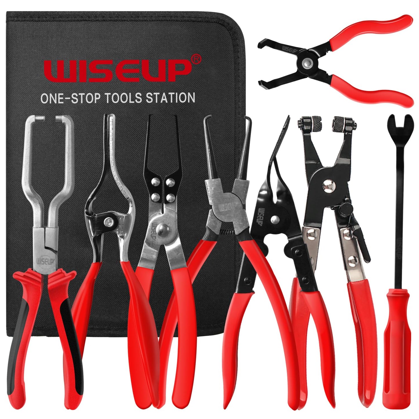 WISEUP Fuel Line Pliers Set, electrical disconnect pliers, hose removal pliers, Hose Clamp Pliers, push pin pliers, 9 Inch Fuel Filter Caliper Set for Auto Maintenance (8 pcs)