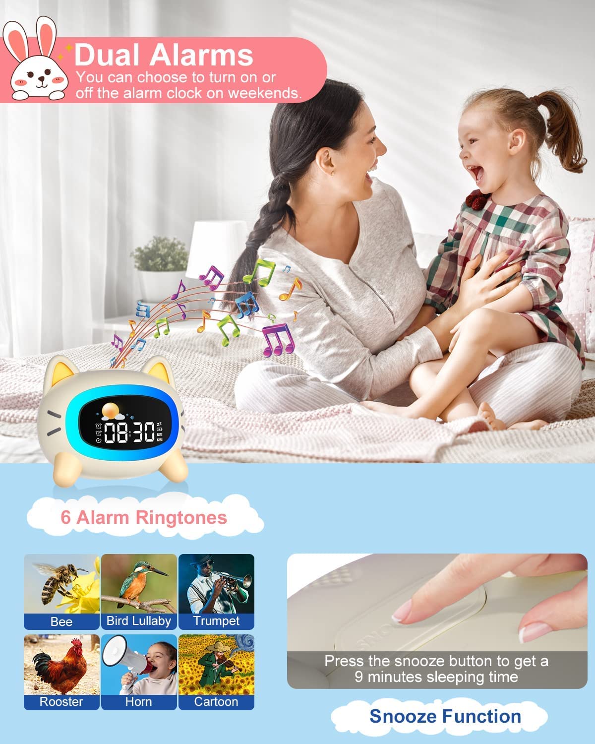 Uplayteck Kids Alarm Clock Ok to Wake and Grow Clock for Kids with 5 Adjustable Light and 4 Level Sounds Toddler Sleep Trainer for Boys and Girls Bedrooms