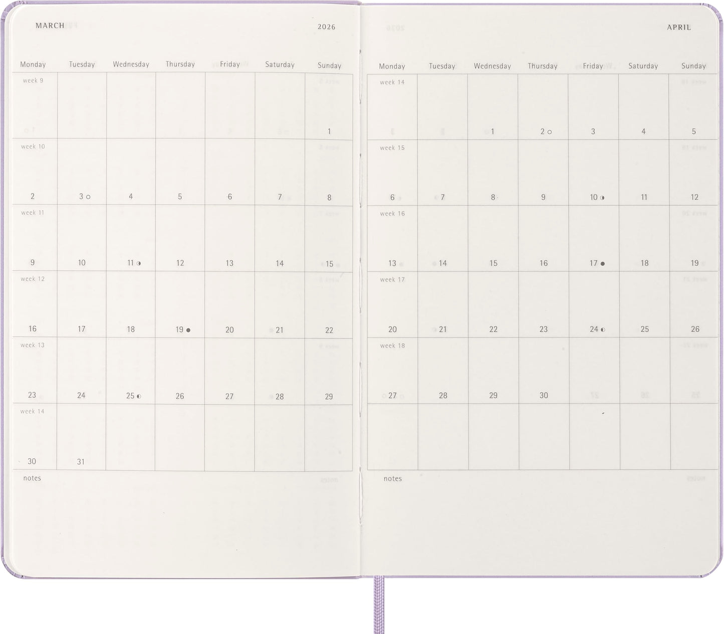 Moleskine Classic 12 Month 2026 Daily Planner, Hard Cover, Large (5" x 8.25"), Pastel Lilac, 400 pages