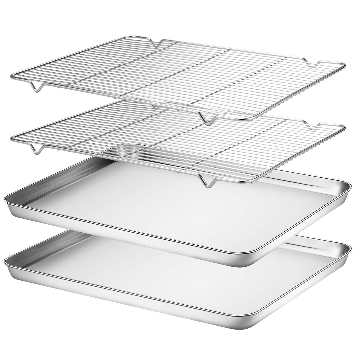 Wildone Stainless Steel Baking Set [2 Sheets + 2 Racks], Size 16 x 12 x 1 Inch, Non Toxic & Heavy Duty & Easy Clean
