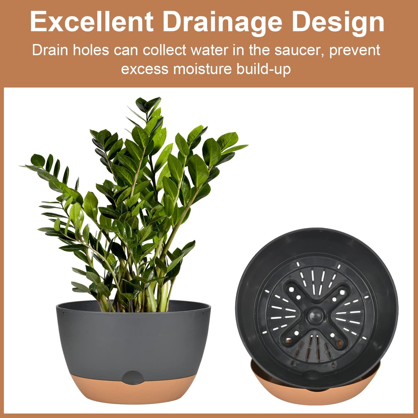2 Pack Hanging Planters for Indoor Plants, Self-Watering Hanging Planter Holder with Pot, Drainage Holes, Removable Saucer for Garden Home (Black, 10 Inches)