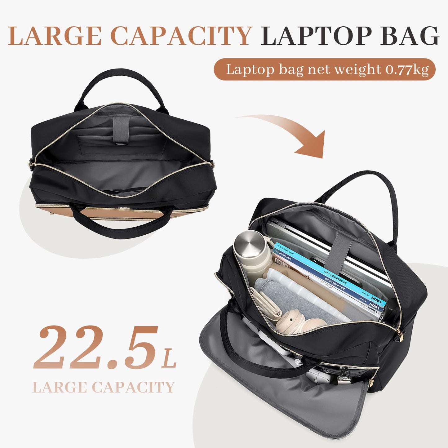 MDODO Large Laptop Bag for Women 15.6Inch Computer Briefcase Messenger Waterproof Handbag Shoulder Crossbody Work Tote Bag for Teacher Office Travel, Black
