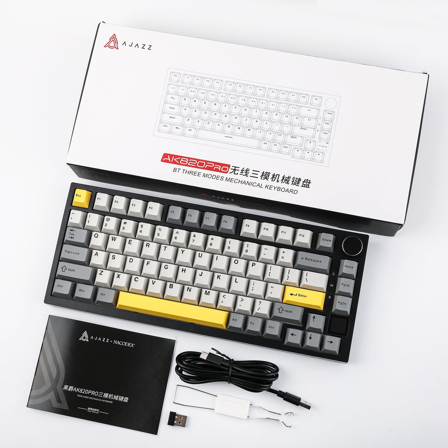 EPOMAKER Ajazz AK820 Pro 75% Gasket-Mounted Mechanical Keyboard with TFT Screen, 3 Modes(Bluetooth 5.1/2.4G Wireless & Type-C), Sound Dampening Foams, RGB (Grey, Ajazz Gift Switch)