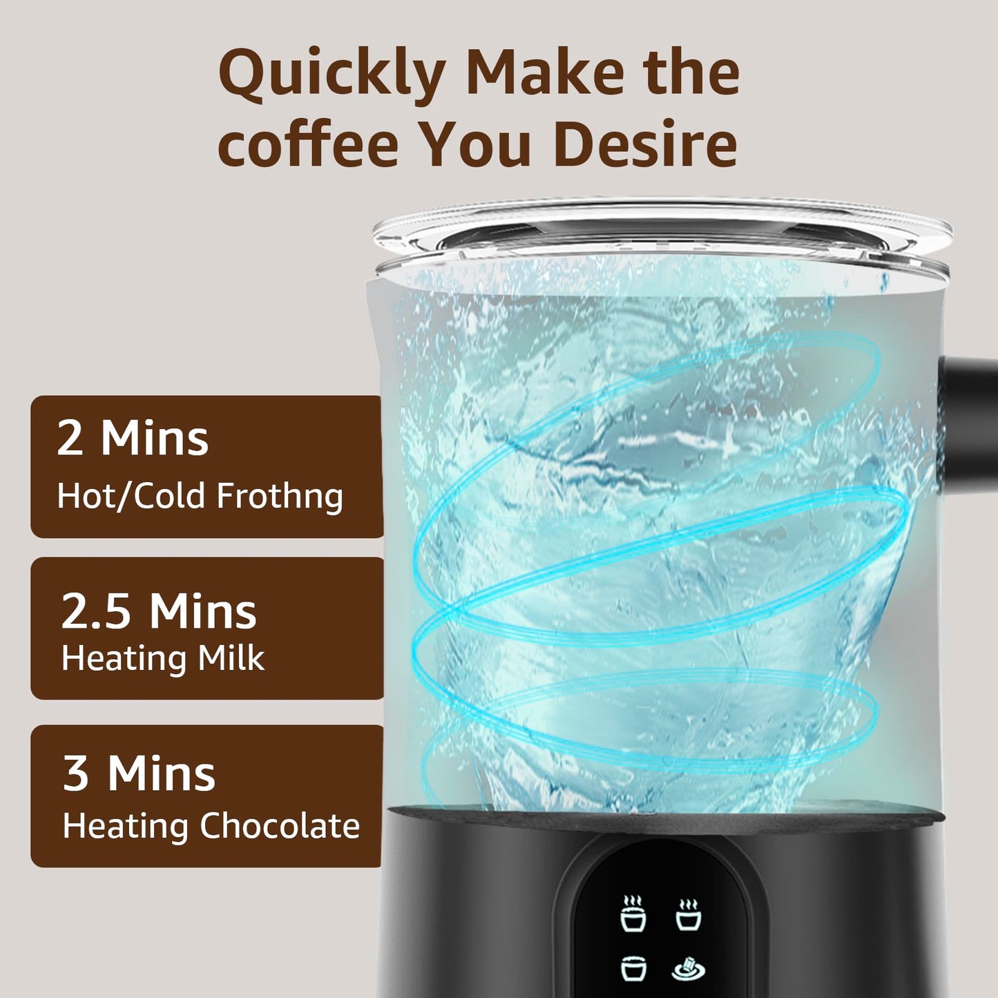 Liksiy Milk Frother, 4-in-1 Milk Frother and Steamer, Auto Shut-Off Coffee Frother with Hot & Cold Foam, Quiet Design Frother Machine for Latte, Cappuccino and Macchiato