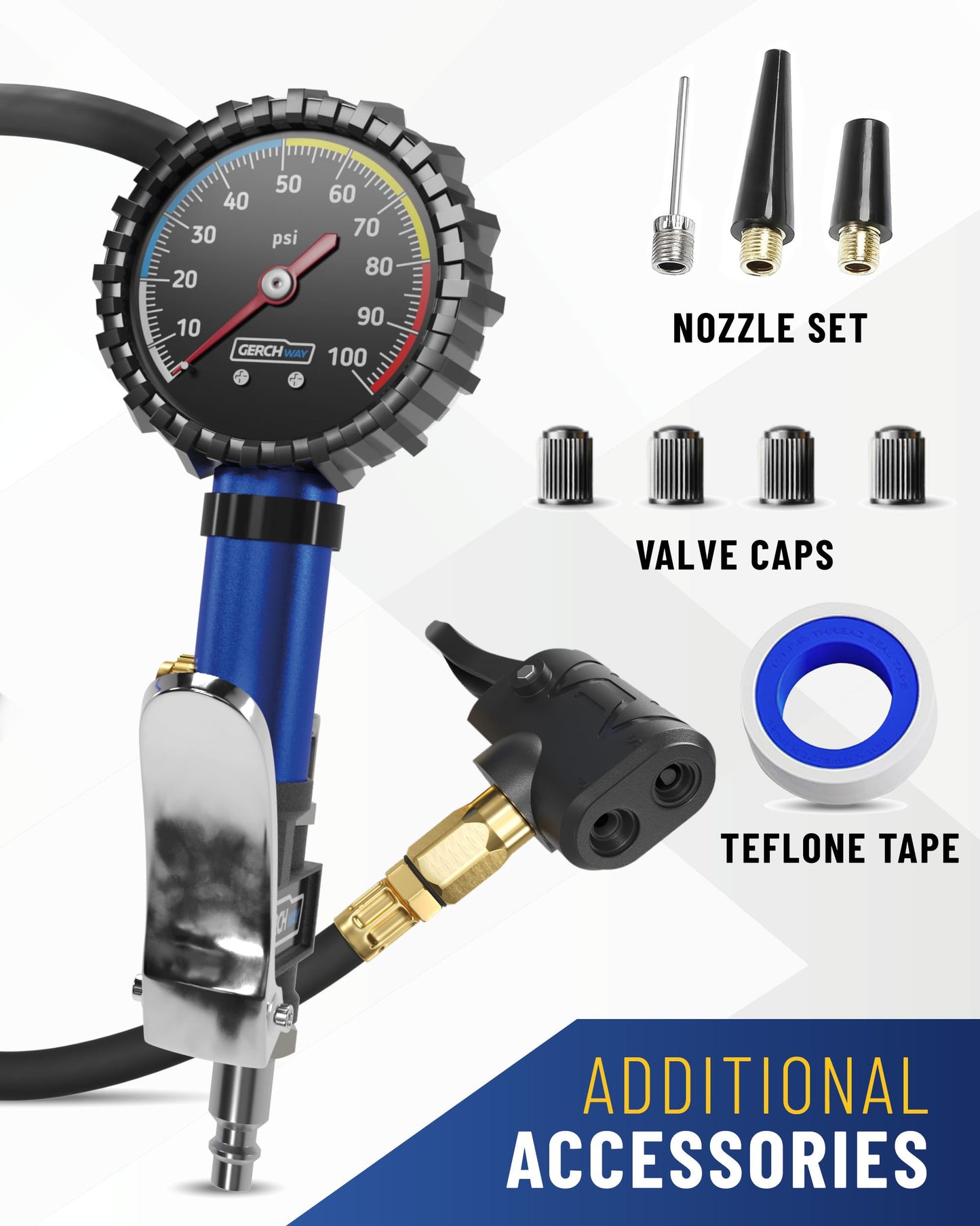 Presta Valve Adapter Pump with Removable Schrader to Presta Valve Air Chuck – Accurate Bike Tire Inflator & Pressure Gauge for Air Compressor, 100 PSI
