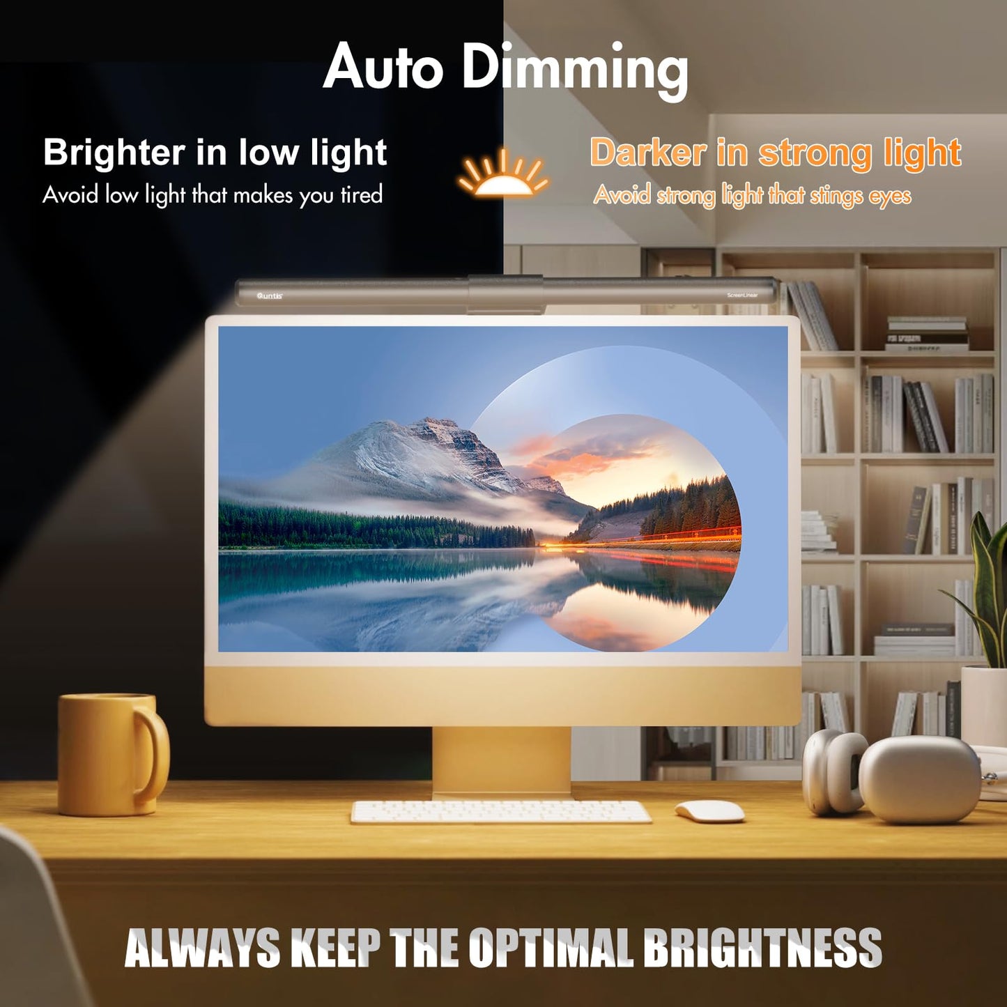 Quntis Monitor Light Bar 16'' with Remote, Fit for Curved Monitors, Eye-Care Computer Screen Light Bar, Auto-Dimming Dimmable Work Office Gaming Desk Lamp