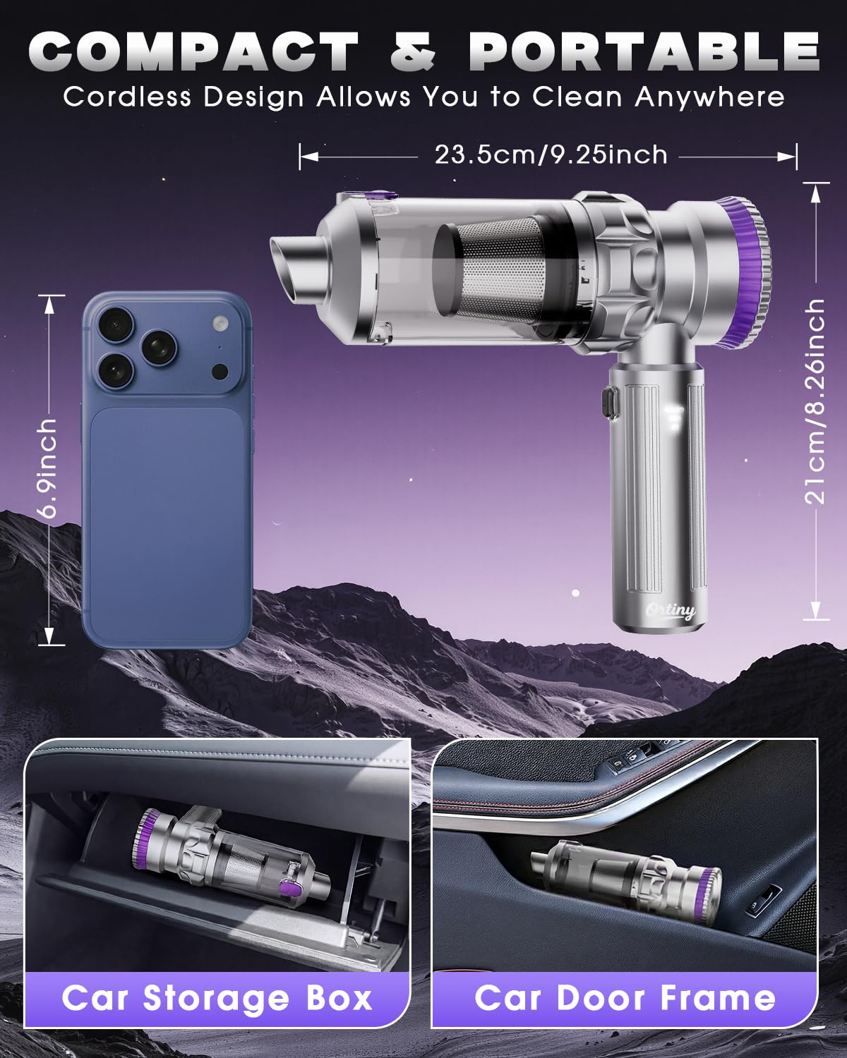 Handheld Car Vacuum Cleaner Portable Cordless Powerful 28000PA Strong Suction 4 in 1 Mini Rechargeable Lightweight Hand Held Car Vacuum with Brushless motor for Cars Home Pet Gift for women men Purple