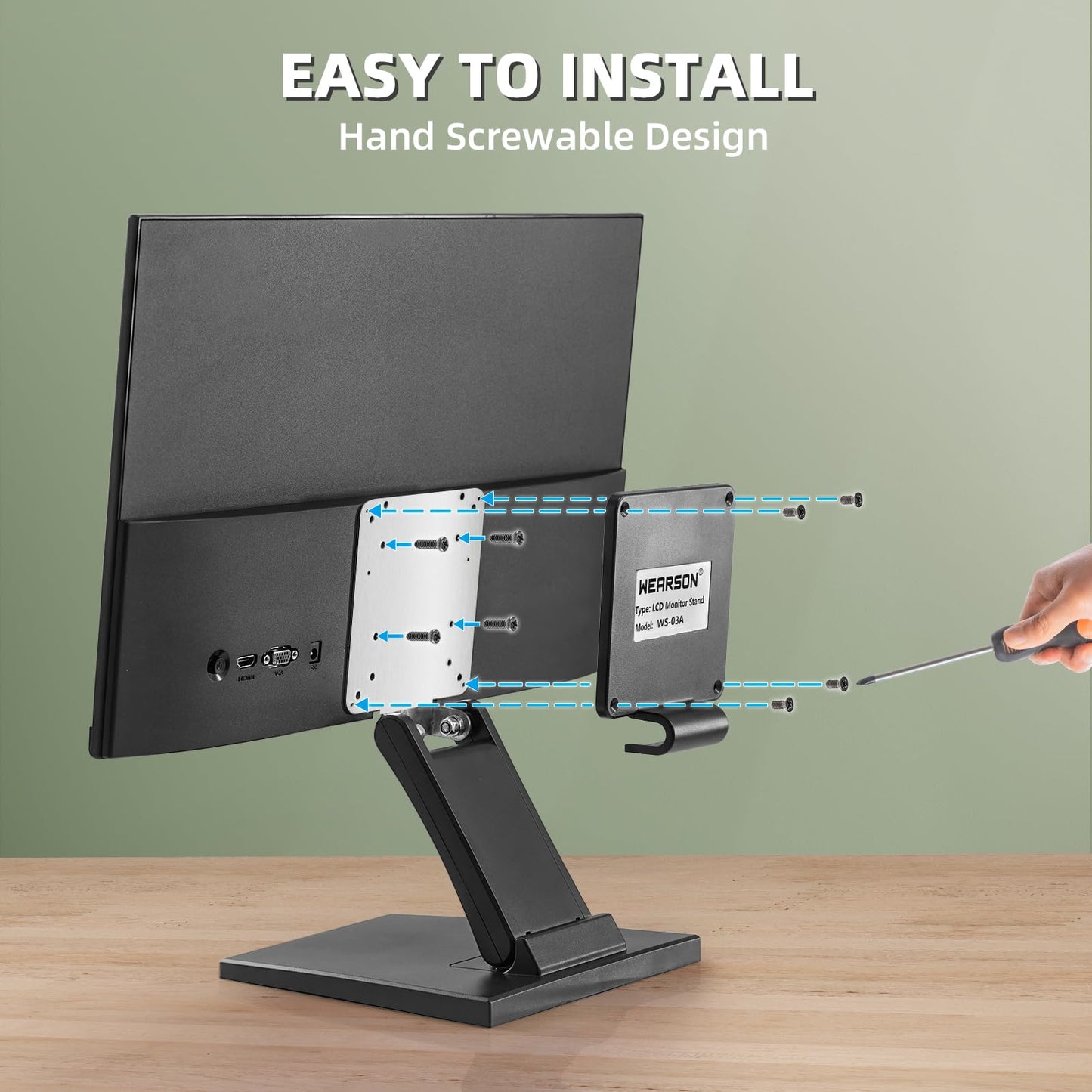 Wearson WS-03A Adjustable LCD TV Stand Folding Metal Monitor Desk Stand with VESA Hole 75 * 75 100 * 100mm