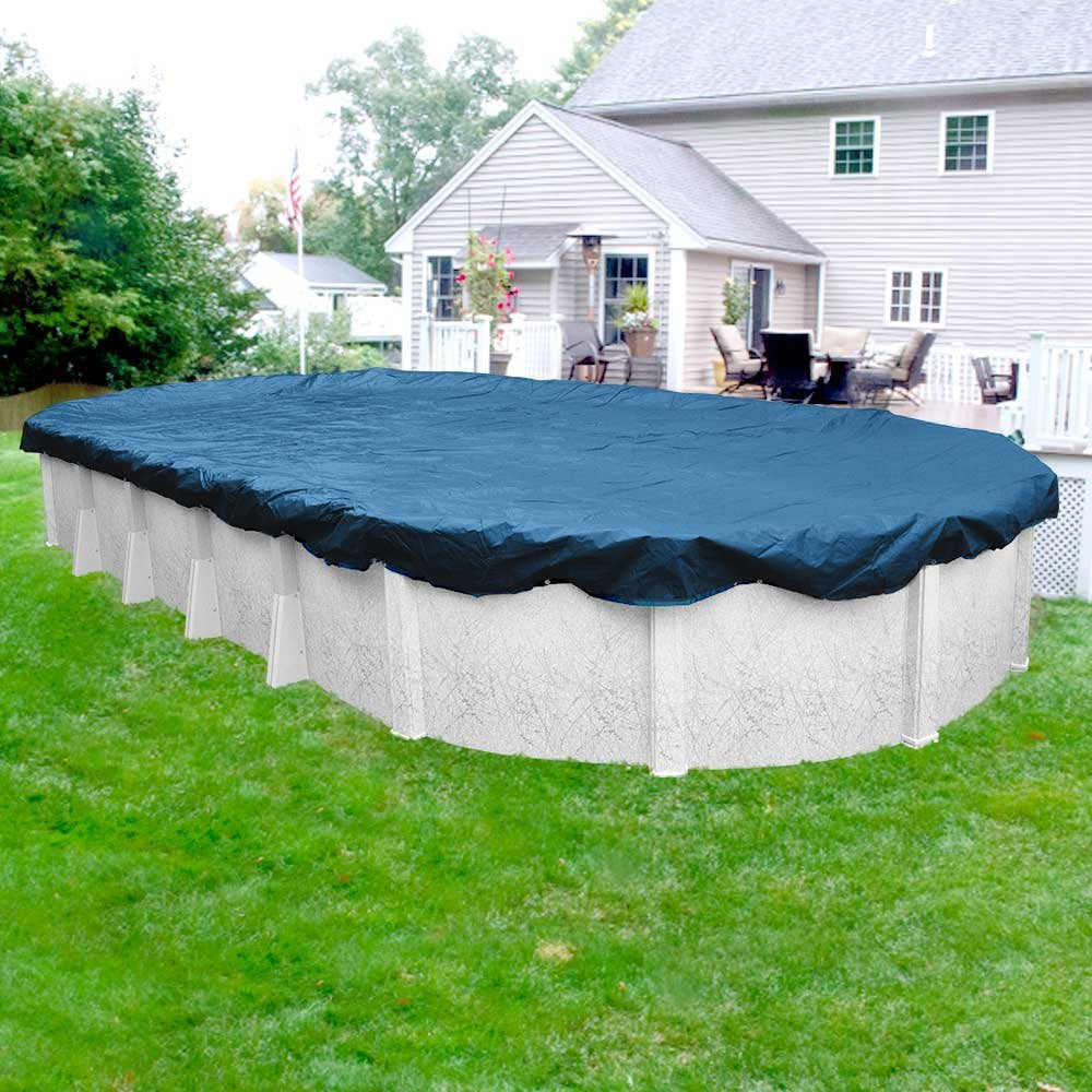 Robelle 12 x 18 ft Heavy Duty Blue Winter Oval Pool Cover for Above Ground Pools, 4 ft Overlap (16 x 22 ft Cover Size), Solid 8 x 8 Scrim, 2.36 oz/yd2, 10-Year Warranty, Style: 351218-4A