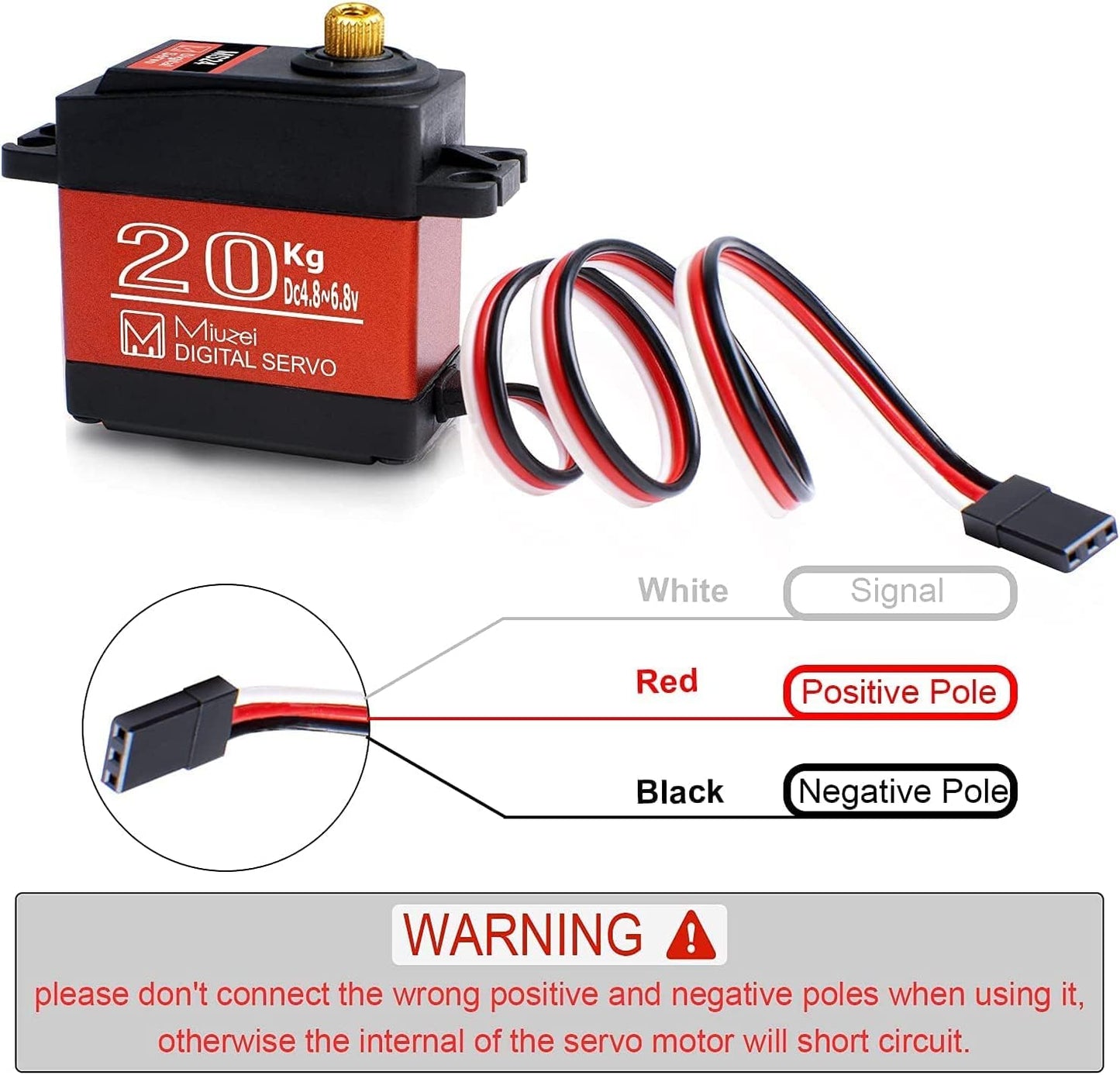 Miuzei 20KG Servo Motor High Torque Digital Servo Metal Waterproof Servo for R/C Car Robot, DS3218 Control Angle 270° (4)