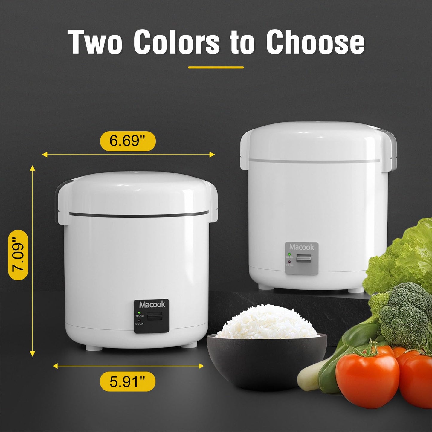Macook Rice Cooker Small, 3-Cup Cooked (1.5 Cup Uncooked) Mini Rice Maker with Bento Box & Nonstick Pot - for Grains, Soup, Oatmeal, Keep Warm, Black