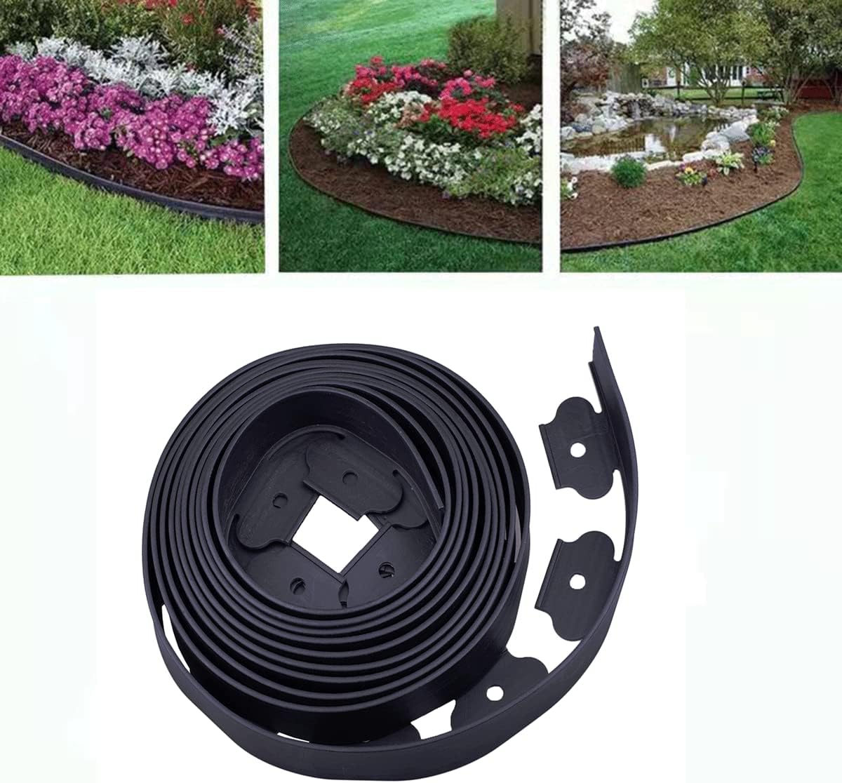 Garden Edging，60ft Landscape Edging with 60 Spikes for Lawn 2 Inch Tall (Black, 60FT)