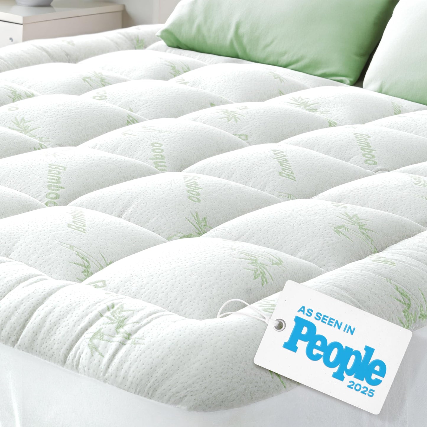 Bamboo Mattress Topper Twin Size - Thick Breathable Pillow Top Mattress Pad for Back Pain Relief - Deep Pocket Topper Fits 8-20 Inches (39x75 Inches, Green)