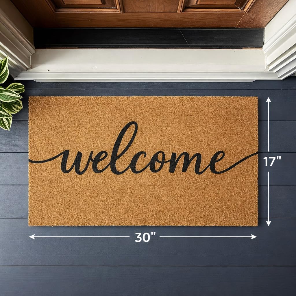 Casafoyer Door Mat 30” x 17” – Front Door Mat, Doormat Outdoor Entrance with Natural Coir Fiber, Non-Slip Backing, Weather-Resistant for Indoor & Outdoor Use Welcome Mat, Valentines Day Doormat