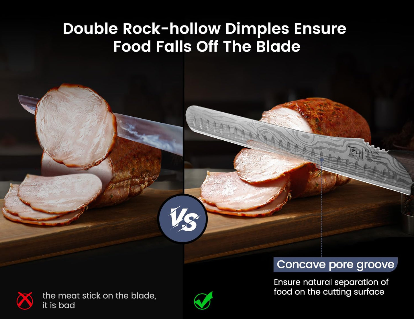 SYOKAMI Multifunction Carving Knife, 12 Inch High-Carbon Japanese Style Brisket Knife with Wood Handle, Damascus Pattern Full Tang Design, Razor-Sharp Slicing Knife for Meat Cutting with Gift Box