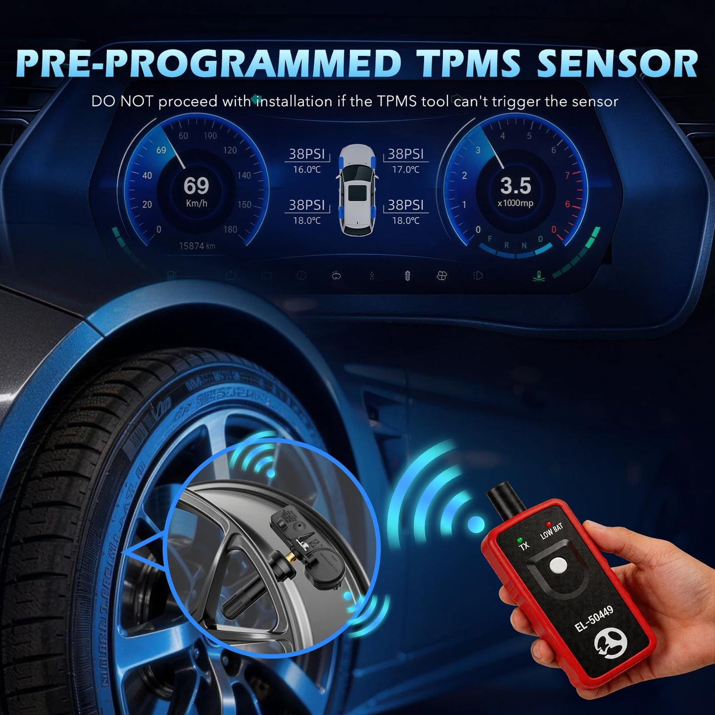 RENECTIV TPMS Sensor,315MHz Tire Pressure Monitor Sensors Fit for Ford F150 Ecosport Mustang Escape Explorer Fiesta Ranger, Lincoln MKX MKZ MKS MKT Navigator Replace# F2GT1A180AB F2GT1A150AB (4 Pack)