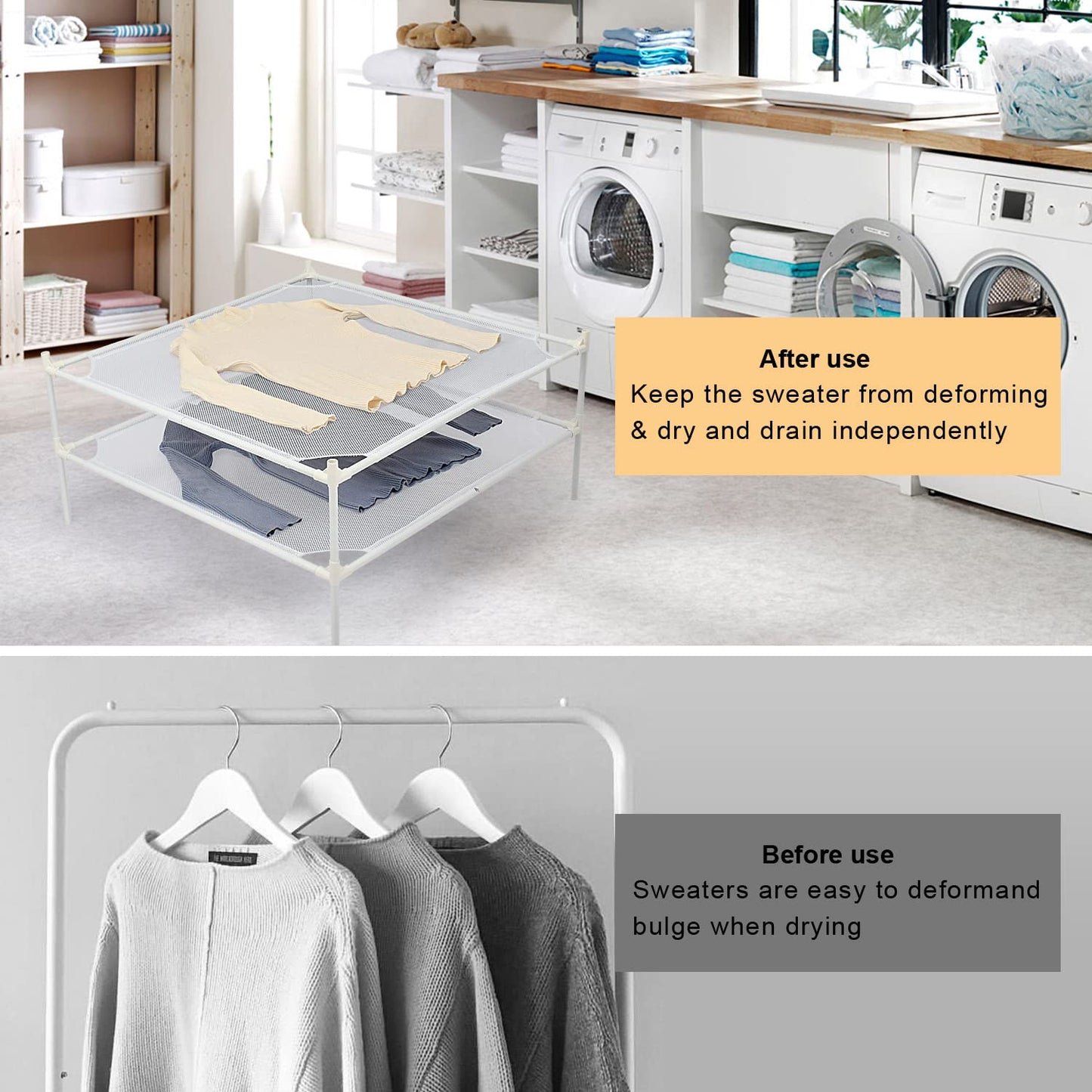Clothes Drying Rack Flat, Portable Dryer for Sweater with Metal Tube, 2-Layer Mesh Laundry Rack for Indoor and Outdoor Use, Can be Placed to Dry Towel, Sweater, Hat, Glove, Bottle, Herbal
