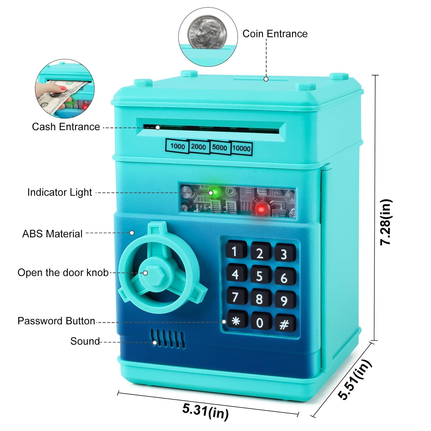 Refasy Boy Toys Age 6-8,Electronic Piggy Bank,Password Money Bank Toys for Kids,ATM Piggy Bank Money Saving Box,Birthday Xmas Gifts for Boys Girls(Blue Green)