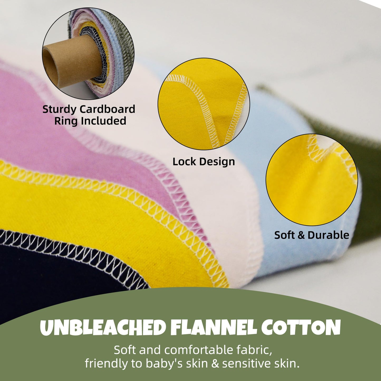 BreodyEco Reusable Toilet Paper - 30 Pcs Washable Bidet Towels Cloth Wipes -2 Sided Flannel Absorbent Colored Paperless Toilet Paper Towels Roll