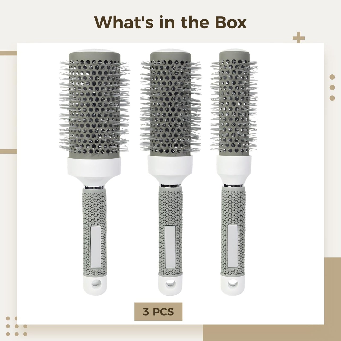 1 Round Hair Brush Set 3 PCS Round Hair Brushes, Hair Brush Set for Blow Drying