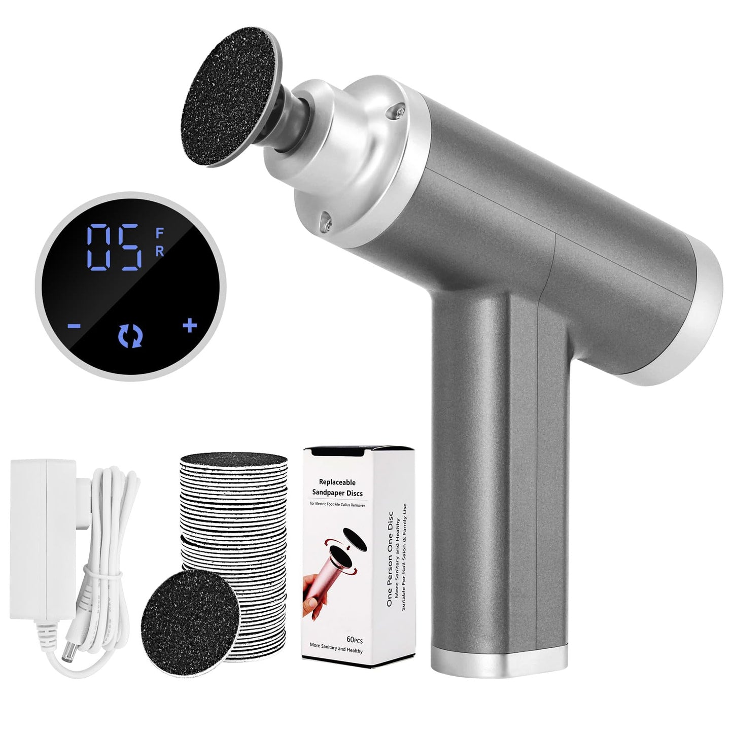 Callus Remover for Feet 4500rpm, Professional Electric Foot Callus Remover Adjustable Speed Foot File Electric Foot Sander Grinder Pedicure Tool Women Men Use (Gray)