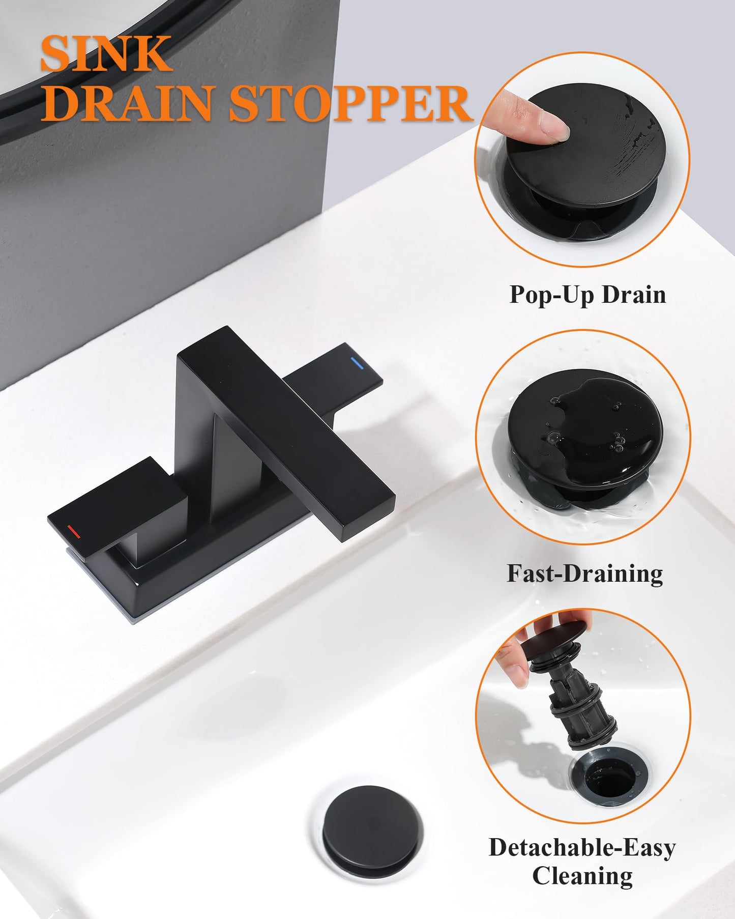 Tohlar Black Bathroom Faucet - Bathroom Sink Faucet 2 Handles, 4 Inch Centerset Bathroom Faucets for Sink 2 or 3 Holes, Matte Black Bathroom Faucet with Pop Up Drain and 2 Lead-Free Hoses, Lavatory RV