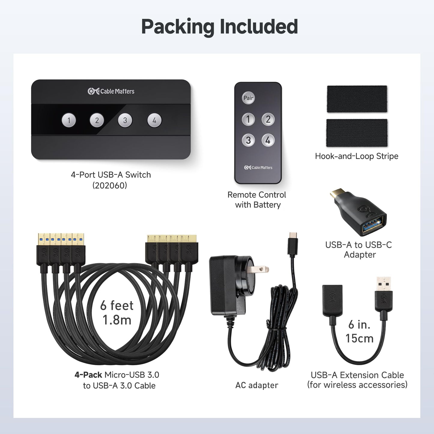 Cable Matters 4 Port USB 3.0 Switch Hub USB Sharing Switch for 4 Computers and USB Peripherals - Button or Wireless Remote Control Swapping - Includes a USB-C Adapter for USB-C and Thunderbolt 3