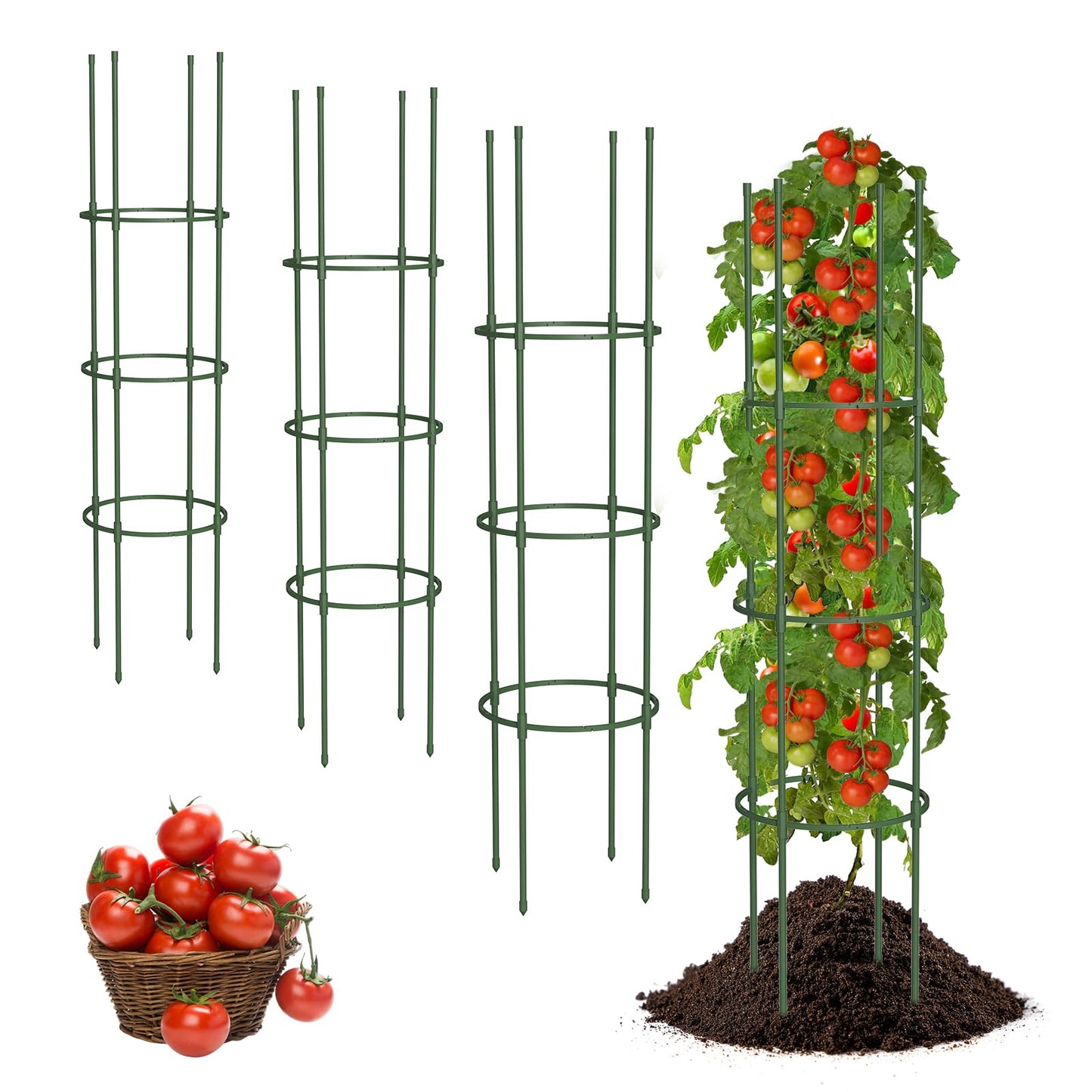Tomato Cages for Garden, 49" Tall Adjustable Heavy Duty Rust Resistant Tomato Trellis, with Upgraded Coupler for Raised Beds & Pots, Plant Stakes and Supports for Climbing Vegetables, Flowers (4PCs)