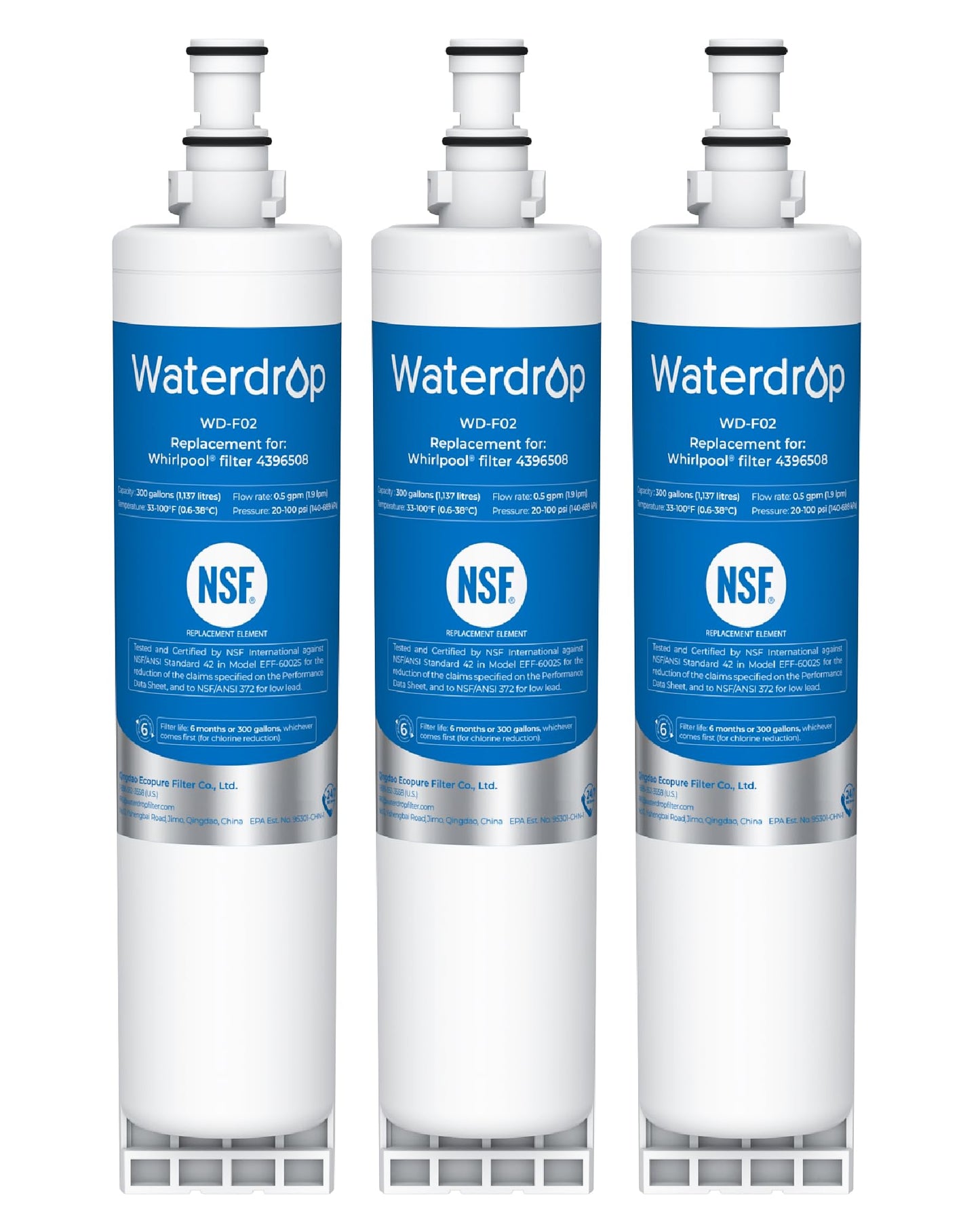 Waterdrop 4396508 Replacement for Everydrop® Filter 5, EDR5RXD1, Whirlpool® WF-NLC240V, 4396510, NLC240V, PNL240V, 4396508p, 4396547, LC400V Refrigerator Water Filter, 3-Pack