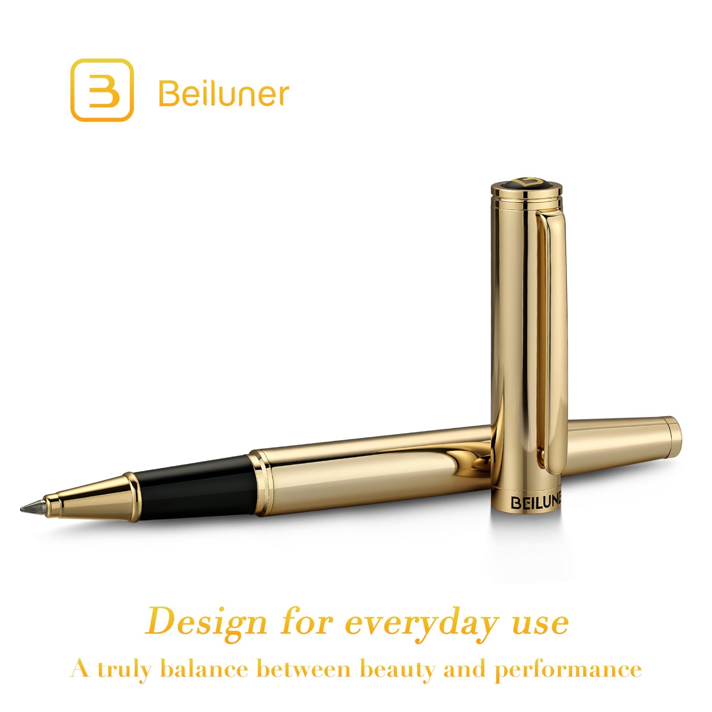 BEILUNER Luxury Rollerball Pen,Stunning Gold Pens with 24K Gold Finish, Noble and Elegant Designs,Schneider Ink Refill, Fancy Gift Set for Men & Women, Executive Writing, Office, Nice Graduation Gift