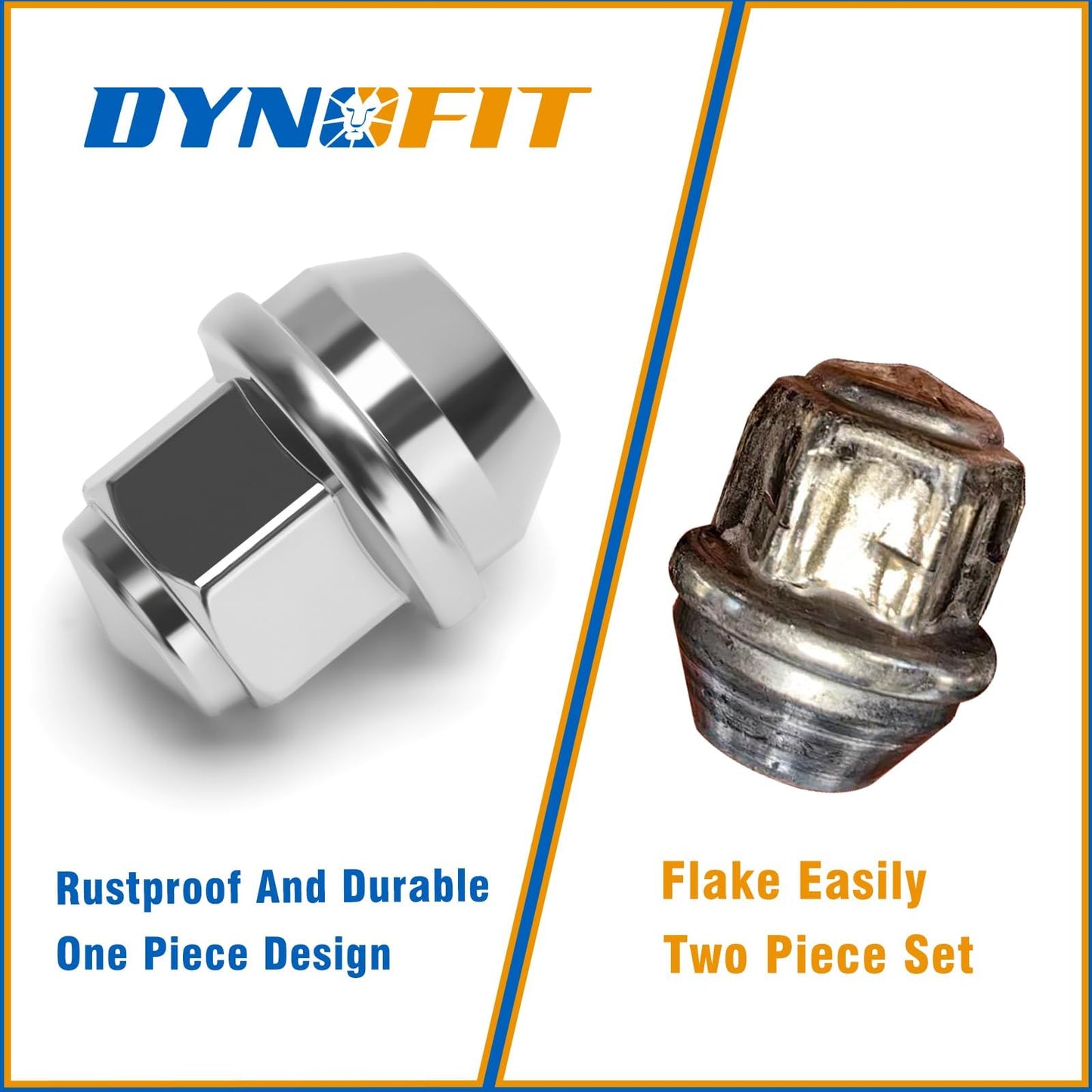 Dynofit 12mmx1.5 Stock Lug Nuts for Escape 2001-2019/ Focus 2012-2018/ Fusion 2006-2019, One-Piece Style Chrome Wheel Nuts Replace for OEM Lug Nut Compatible with Ford & Lincoln, Work on AL/Steel Rim