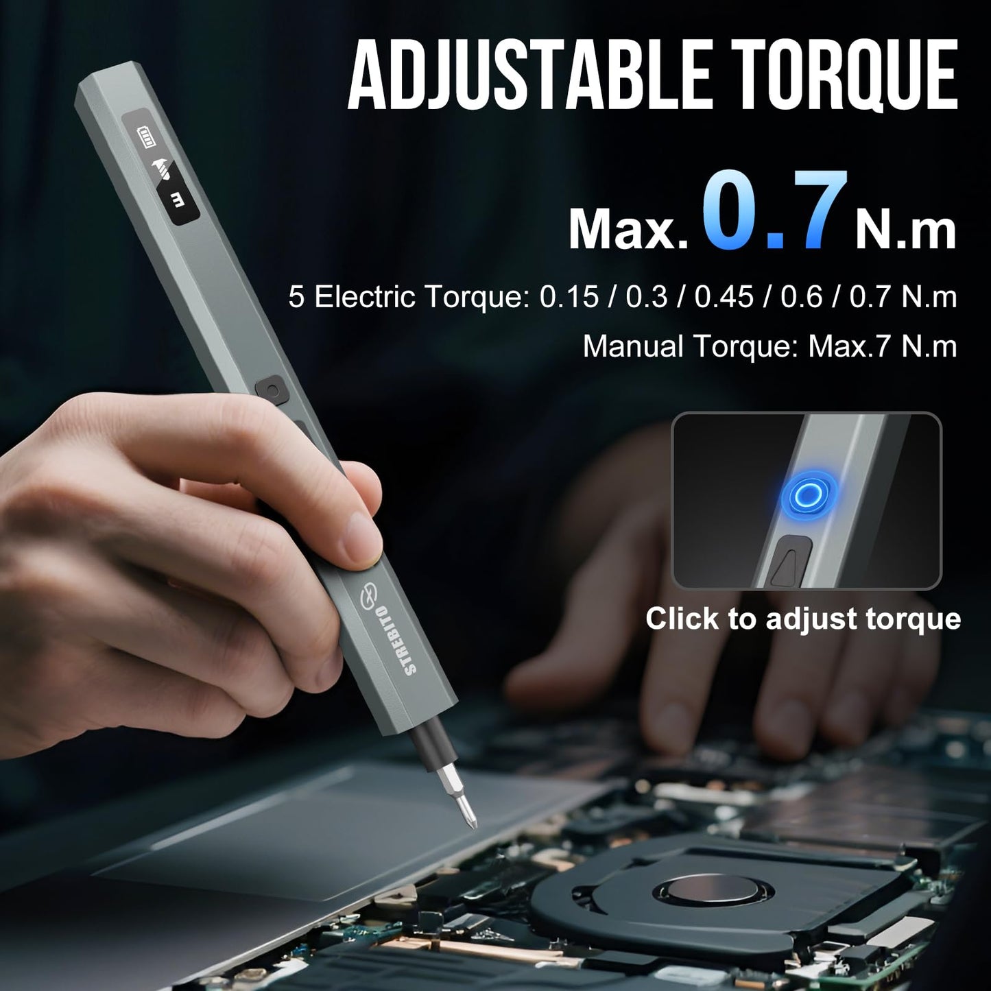 STREBITO 144-Piece Upgraded Electric Screwdriver, Max 0.7 N.m, 120 Magnetic Bits, 5-Gear Torque Adjustment, Precision Screwdriver Set, Repair Tool Kit for Tech, Electronics and PC