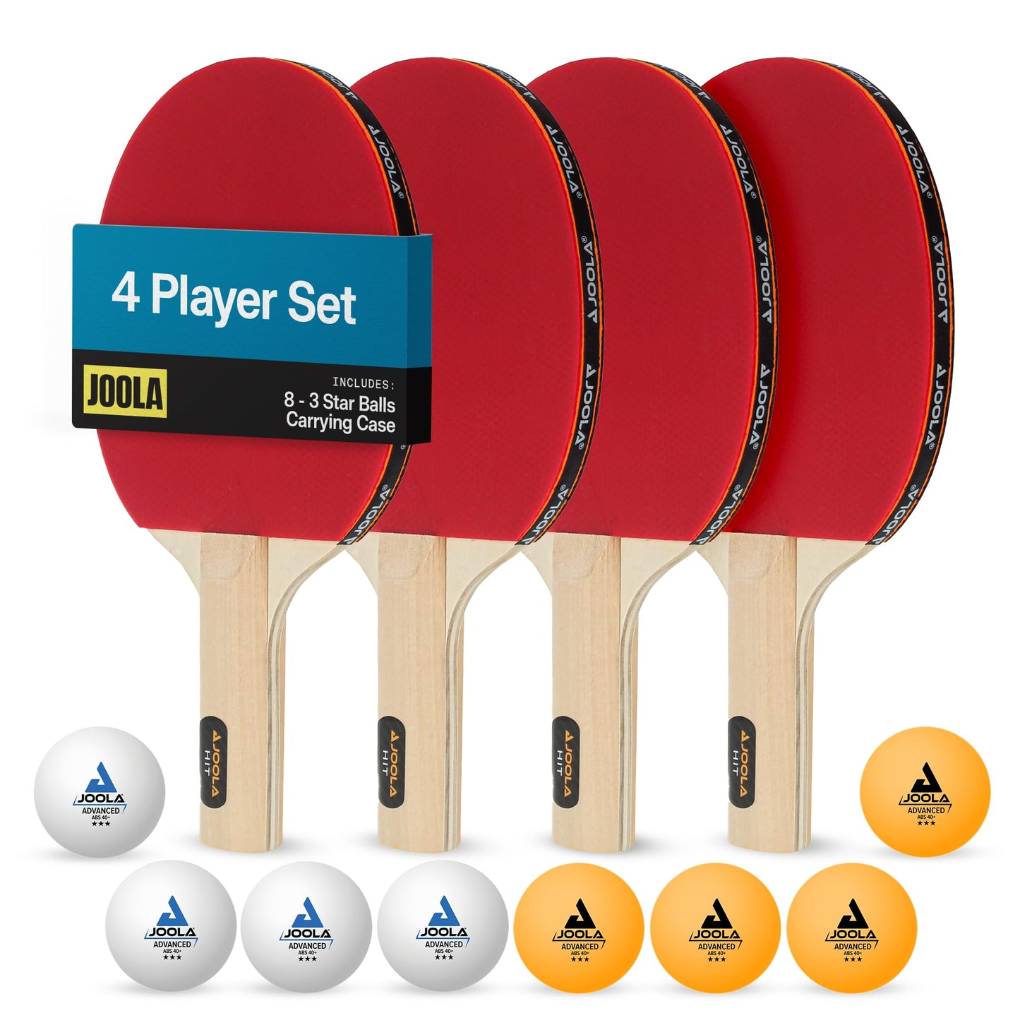 JOOLA All-in-One Indoor Table Tennis Hit Set (Bundle Includes 4 Rackets/Paddles, 8 Balls, Carrying Case), Multi, One Size (59152)