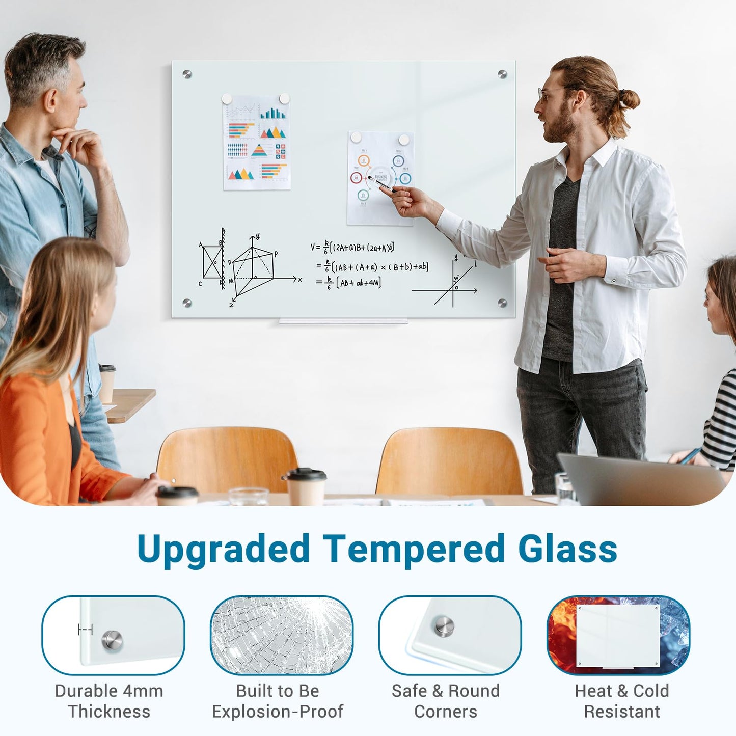 QUEENLINK Magnetic Glass Whiteboard, 24"X18" Dry Erase Board for Wall, Large Frameless Glass White Board with 1 Marker Tray and 6 Magnets for Office, Home, Classroom