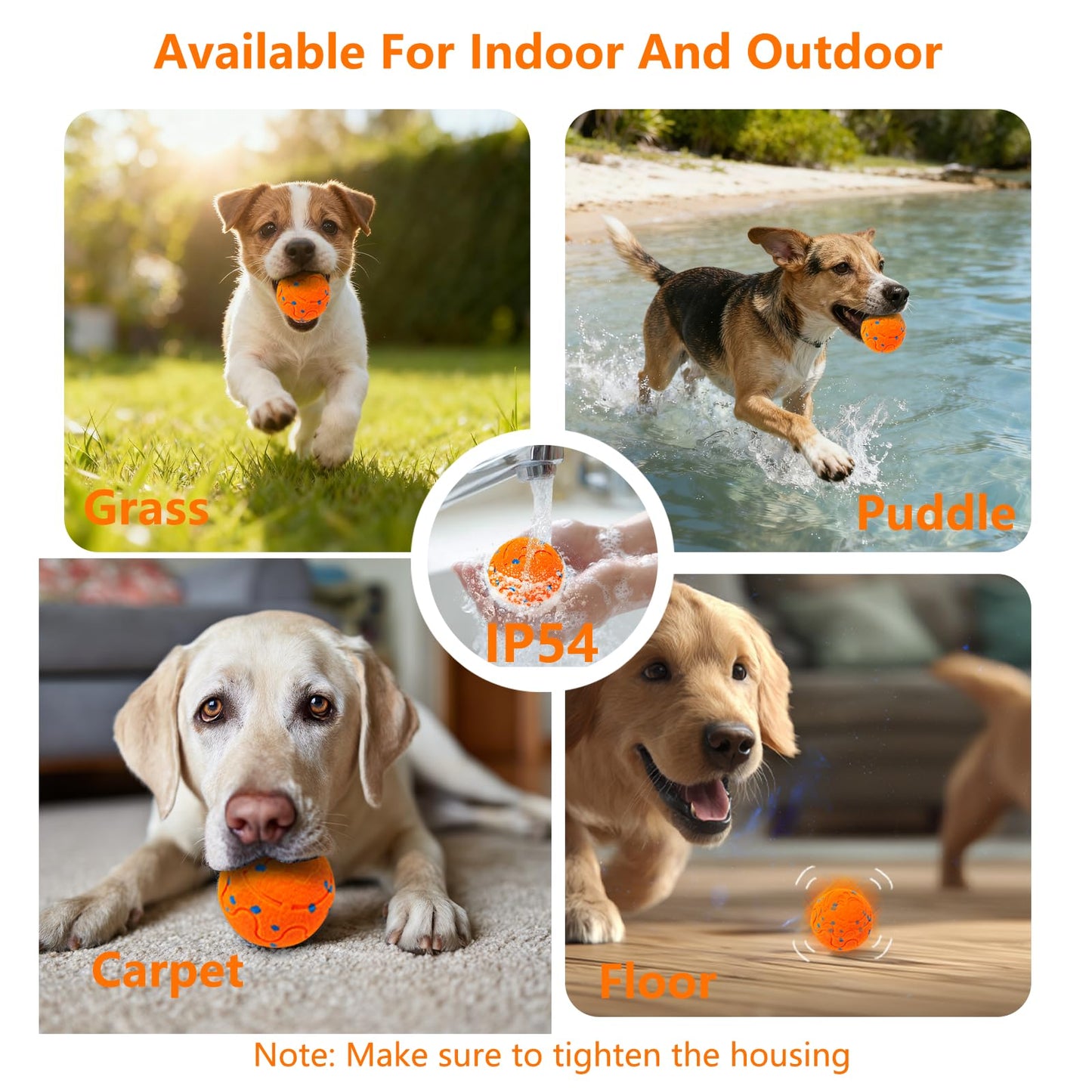 Huimpet Interactive Dog Ball, Automatic Moving, Bouncing Chew Toys, Wicked Balls with 3 Modes, E-TPU Vibrating Dog Ball for Medium and Large Dogs, IP54 Waterproof, Birthday Gifts for Dogs(Orange)