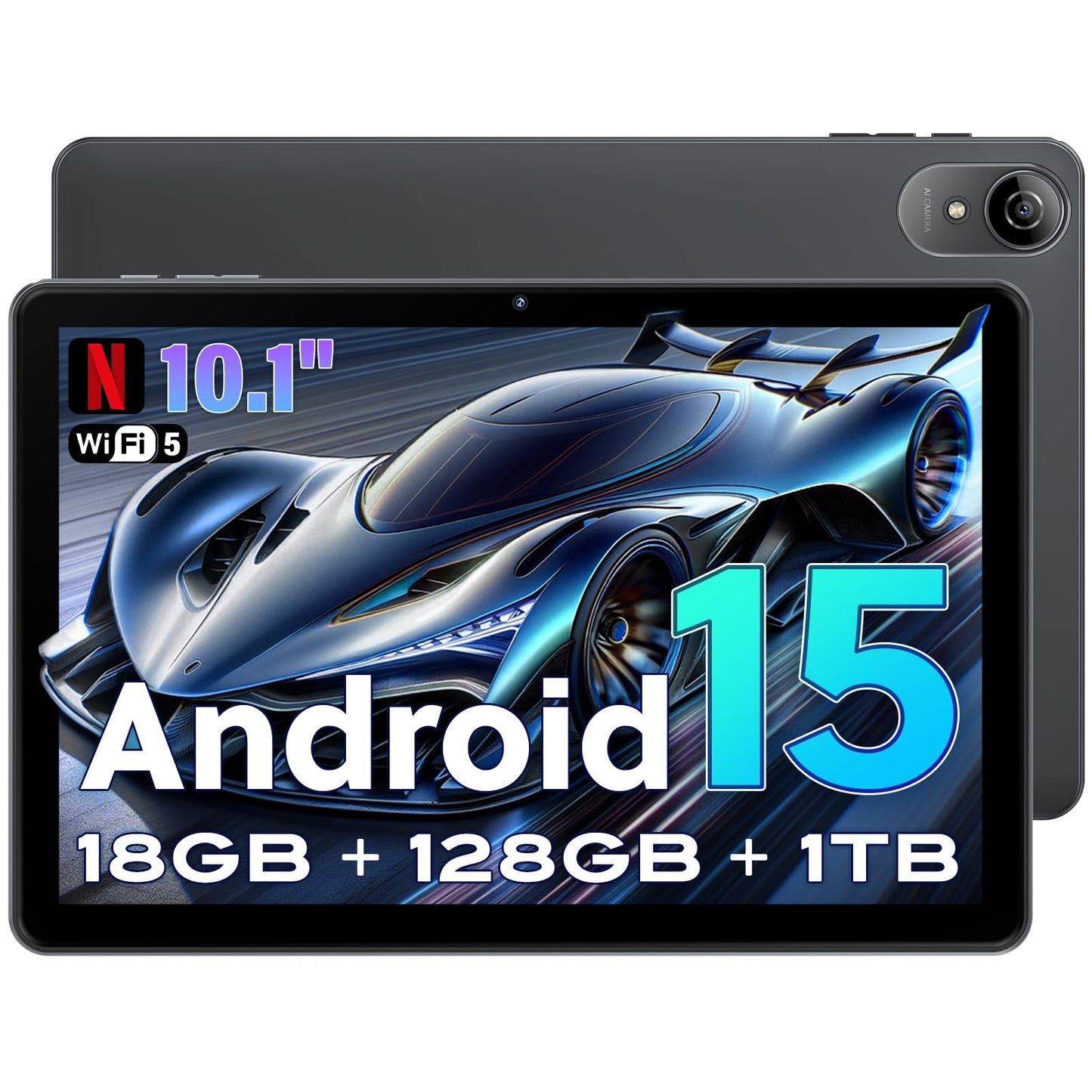 10 Inch Tablet,Android 15 Tablet with Octa-core Cortex,18GB RAM 128GB ROM/1TB TF,Widevine L1,Gaming Tablet HD Display Touchscreen,Dual Speakers,8MP+5MP,5G WiFi,6000mAh Bluetooth,GMS,Face Unlock