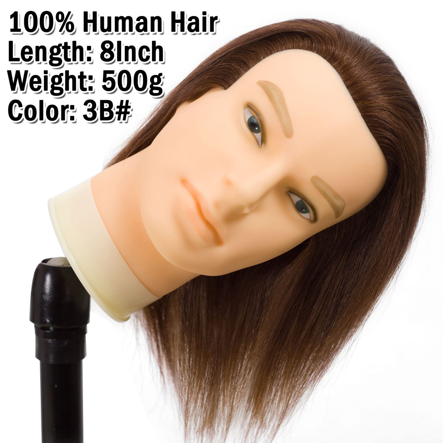 DIRUISI Male Mannequin Head with 100% Human Hair, 8Inch 3B#, PVC Material, Cosmetology Education Focus