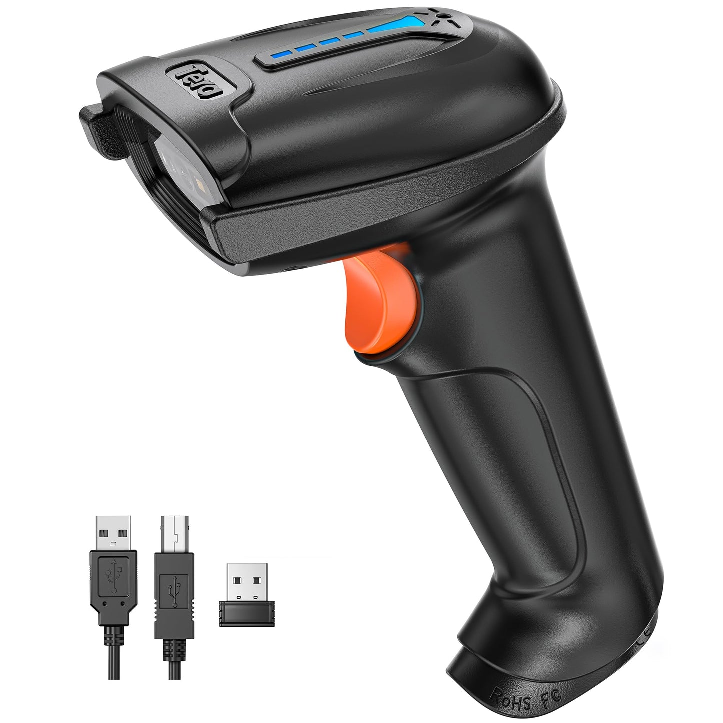 Tera Barcode Scanner 2D Wireless Wired with Battery Level Indicator 1D 2D QR Digital Printed Bar Code Reader Cordless Handheld Plug and Play Barcode Scanners for Warehouse Supermarket D5100 Black
