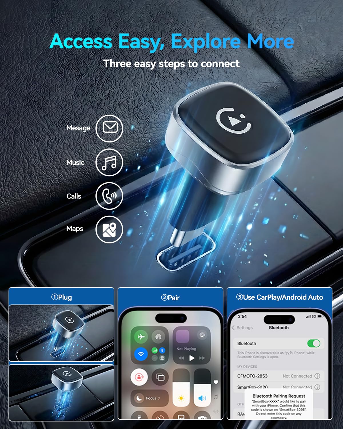 2026 Upgrade Ultra Mini CarPlay Wireless Adapter, Wireless Android Auto, 5.8 GHz WiFi, 3-5s Automatic Connection, USB-C/USB-A, Compatible with iOS10+, Android 10+, Stable & Liquid