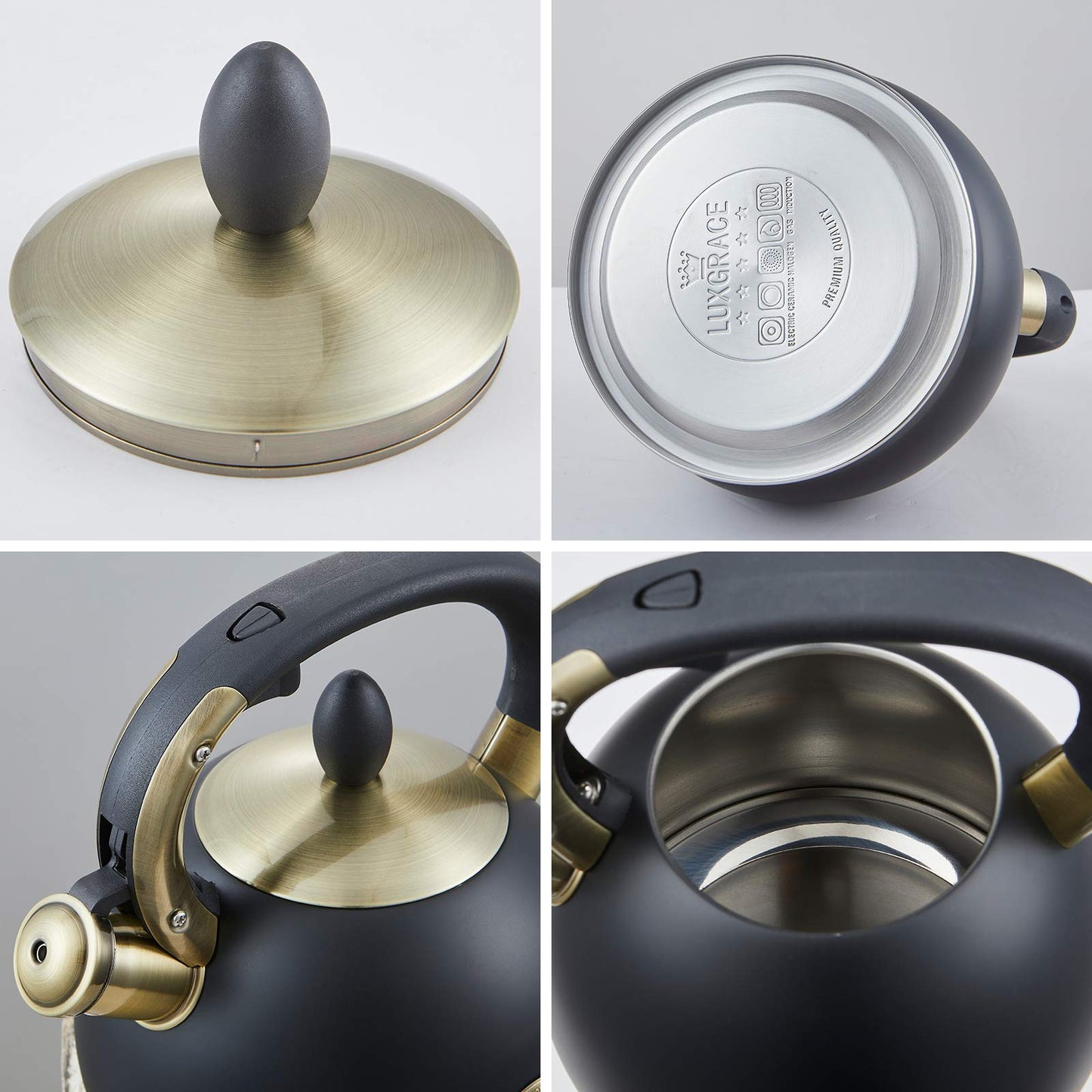 Stove Top Whistling Tea Kettle- Stainless Steel Teakettle Teapot with Ergonomic Handle 2.6 Quart(Black)