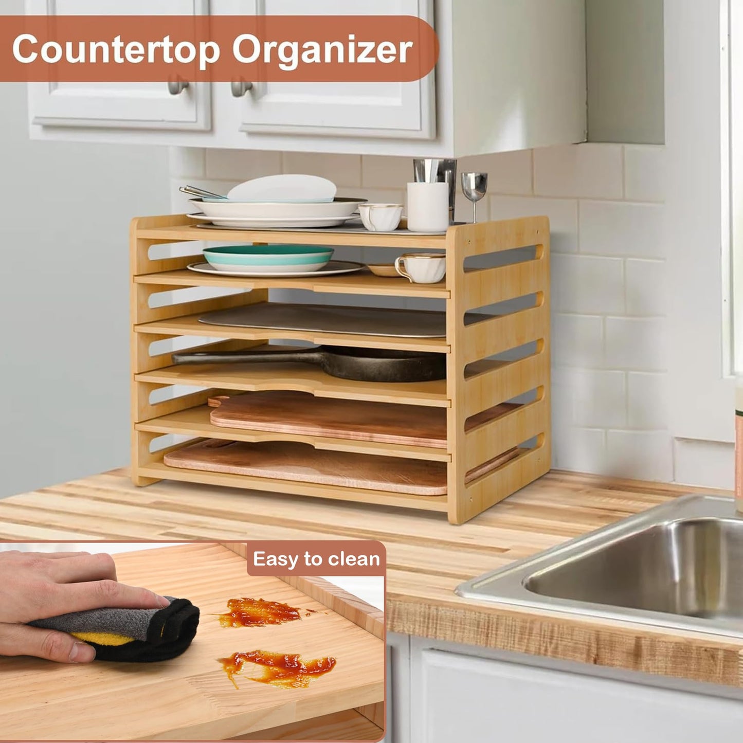 ybaymy Kitchen Cabinet Cutting Board Organizer Cookie Sheet Storage Rack Baking Pan Organizer Storage Cookware Cabinet Divided Holder with 5 Slots for Kitchen Countertop Cabinet Office